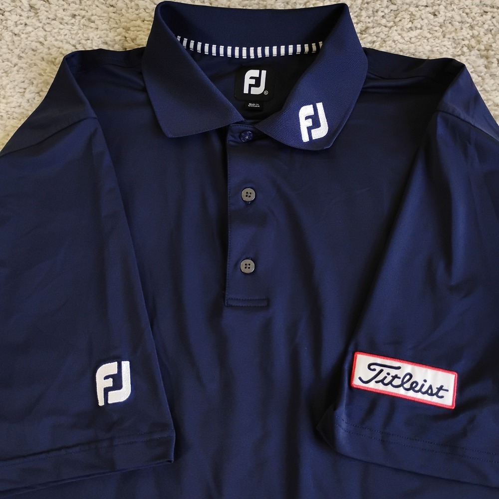 FootJoy Titleist Polo Shirt Mens XL Blue Logo Patch Performance Golf Stretch A1